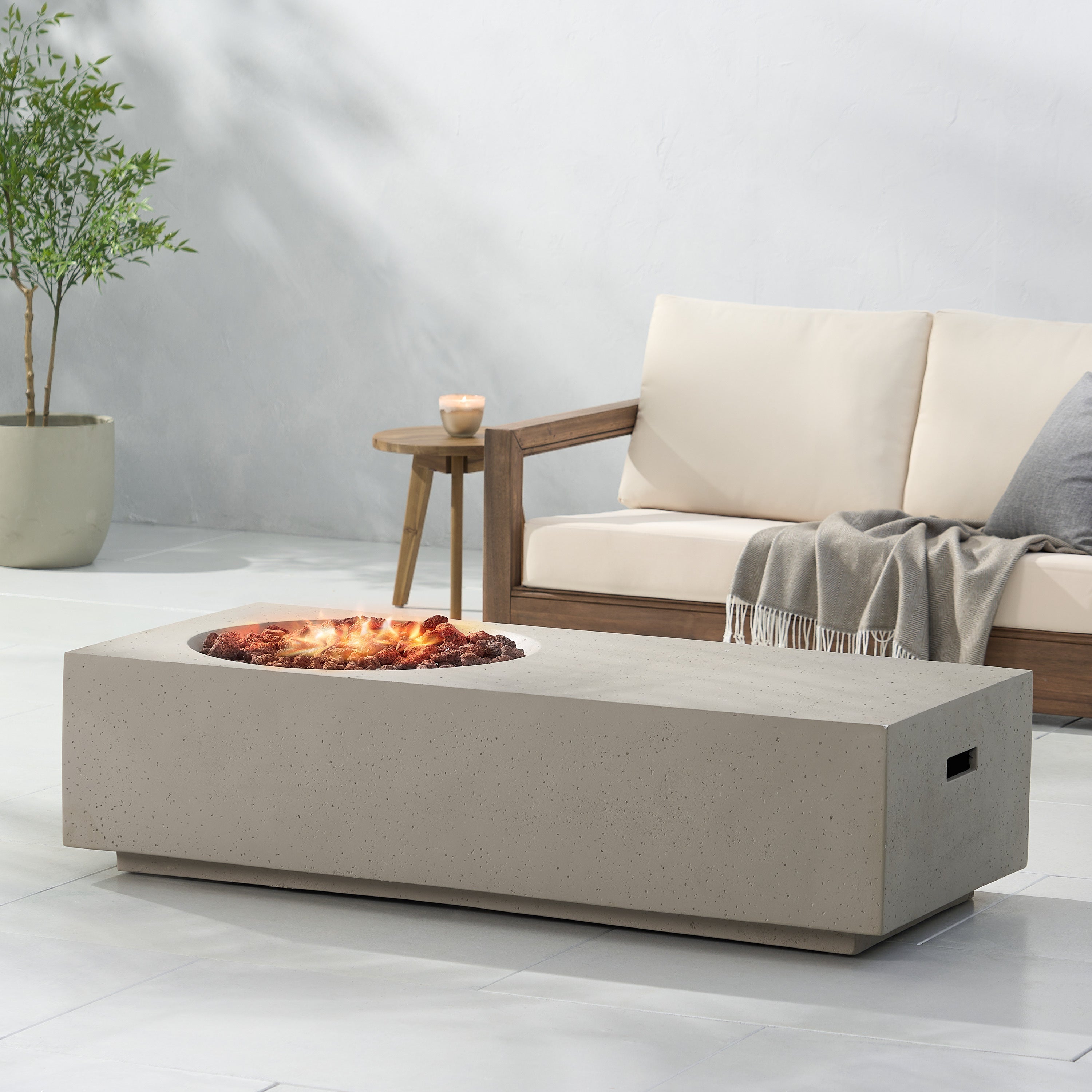 Rectangle 14.75 in MGO Fire Pit 50,000 BTU Light Grey (Tank Cover Not Included)