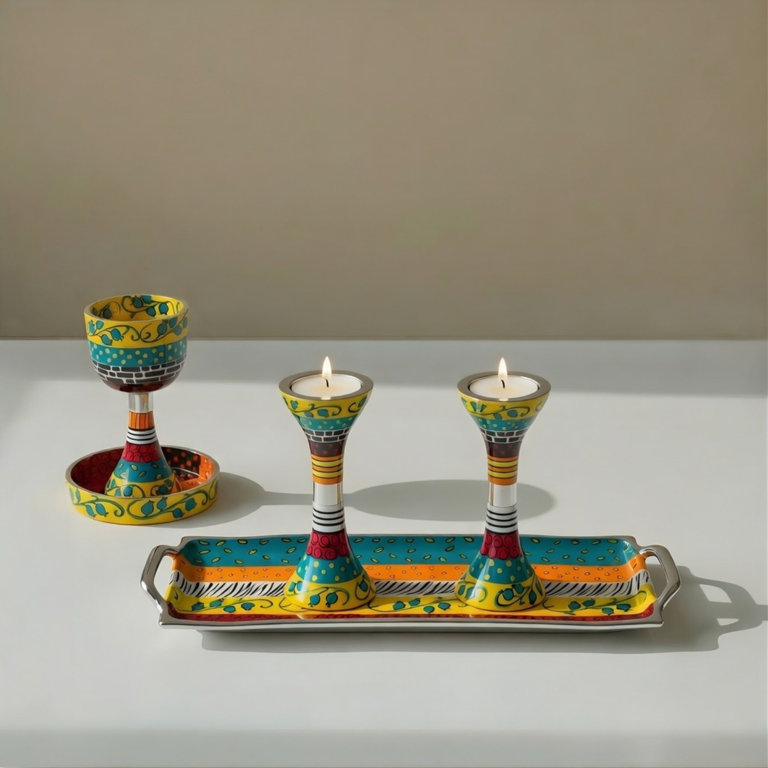 Modern Handcrafted Enamel Judaica Masterpiece – Premium Shabbat Series