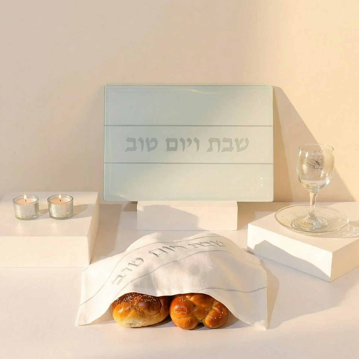 Elegant, clean and minimalist challah cover made of linen fabric - Pure White Series