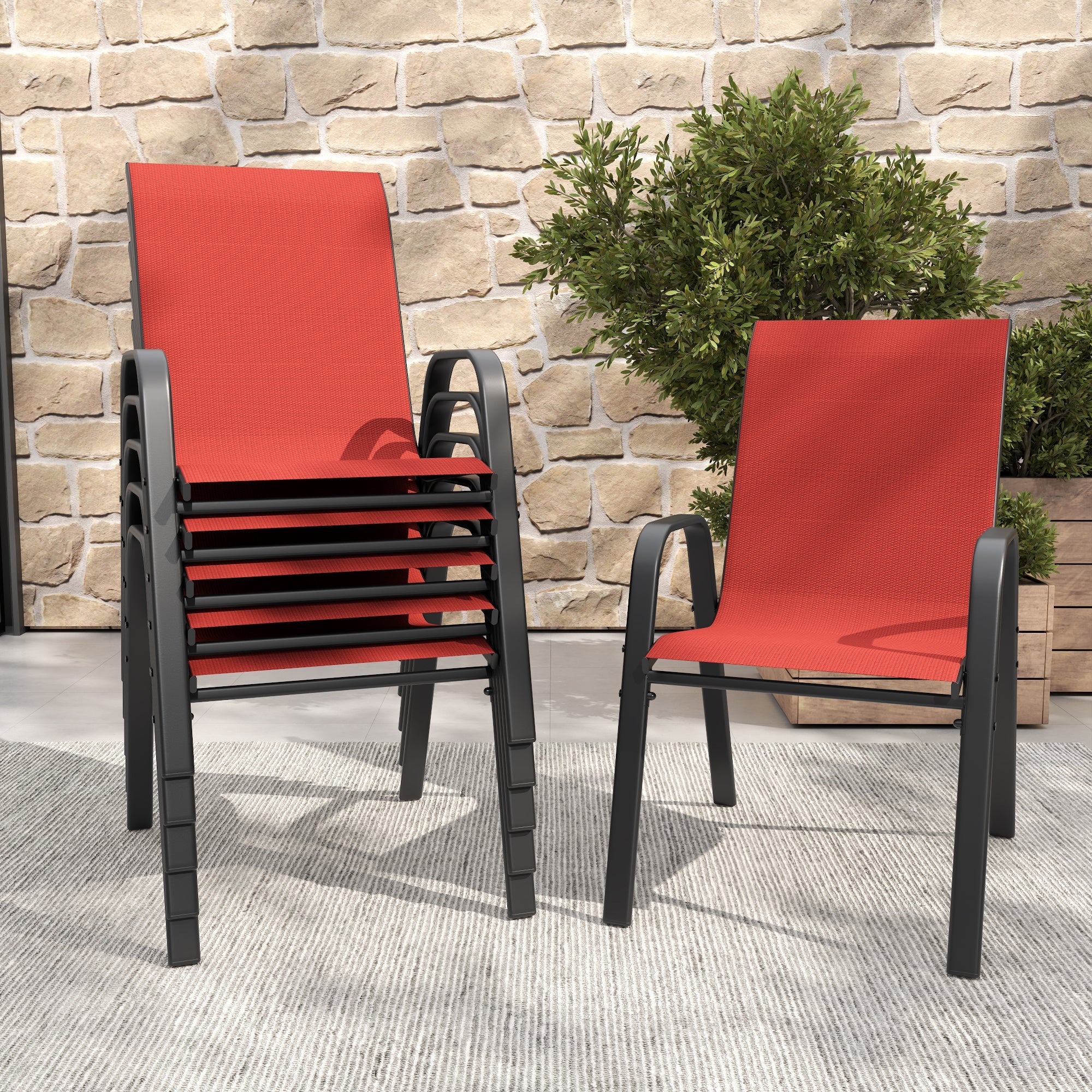 7-Piece Outdoor Patio Dining Set, 63' x 38' Rectangular Wood-Grain Metal Table