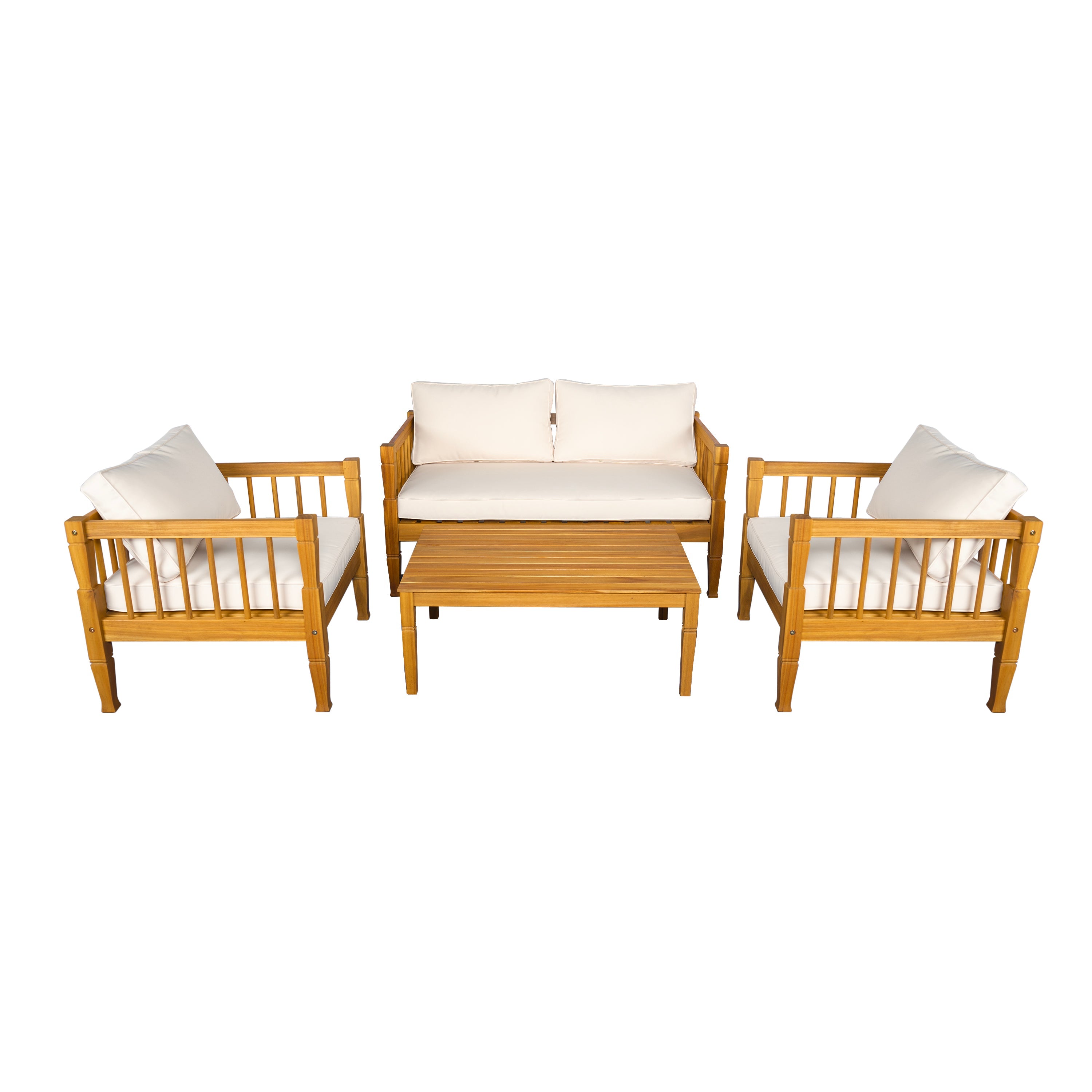 Outdoor Conversation Set Acacia Wood Teak Beige Cushion 4 Piece Seats 4