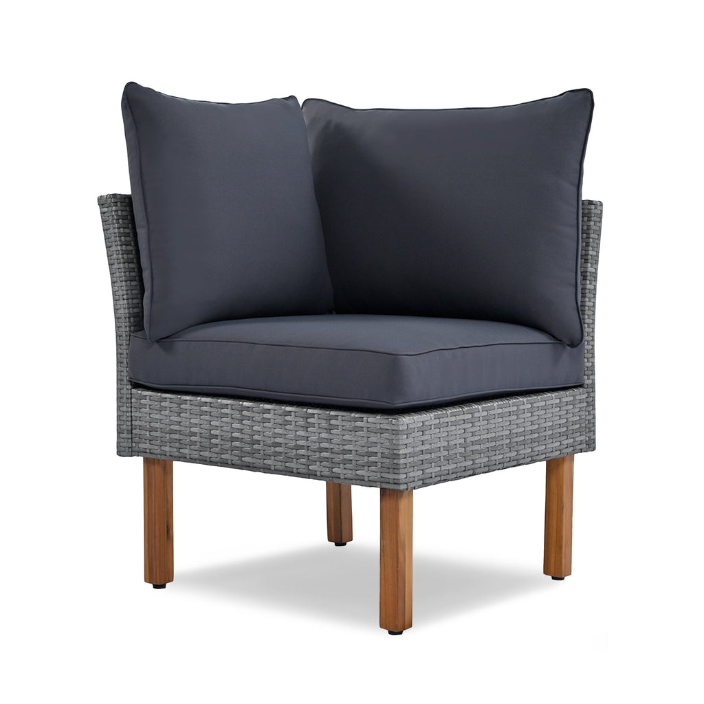 Outdoor Sectional Set PE Rattan Acacia Wood Gray 9 Piece 250 LB