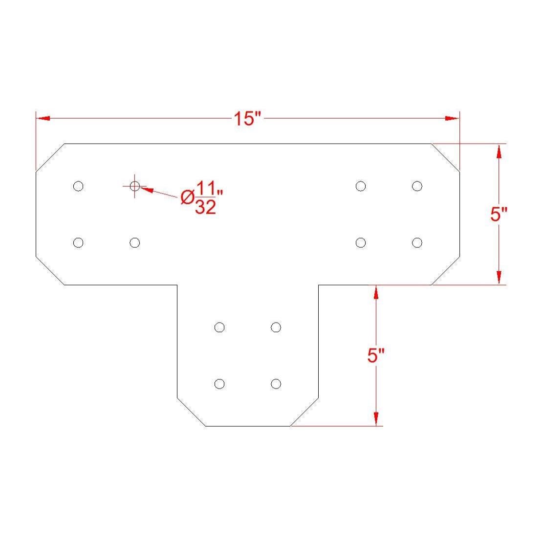 Chamfered Design T Bracket for 6x6 Post, 6 Inch T Bracket Bolt Plate, T Support Bracket, Pergola Bracket, 6 inch, Truss Plate