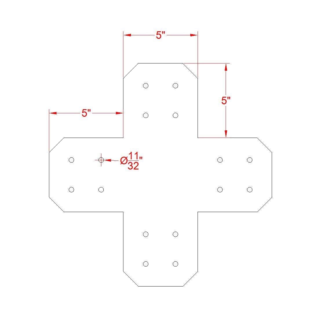 Chamfered Design X Bracket for 6x6 Post, 6x6 Bolt Plate, 6 Inch X Support Bracket, Pergola Bracket, 6 inch Cross Bracket | Made in the USA!