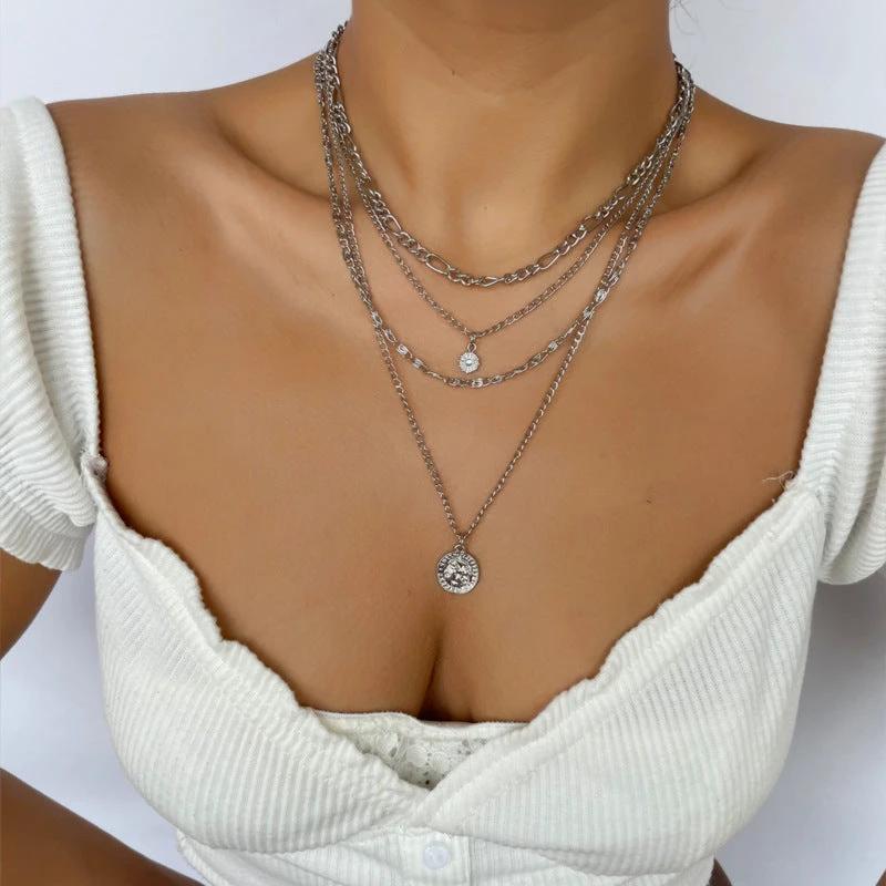 Mandotos Chunky Gold Layered Necklace With Coin Pendant And Sun Charm For Women