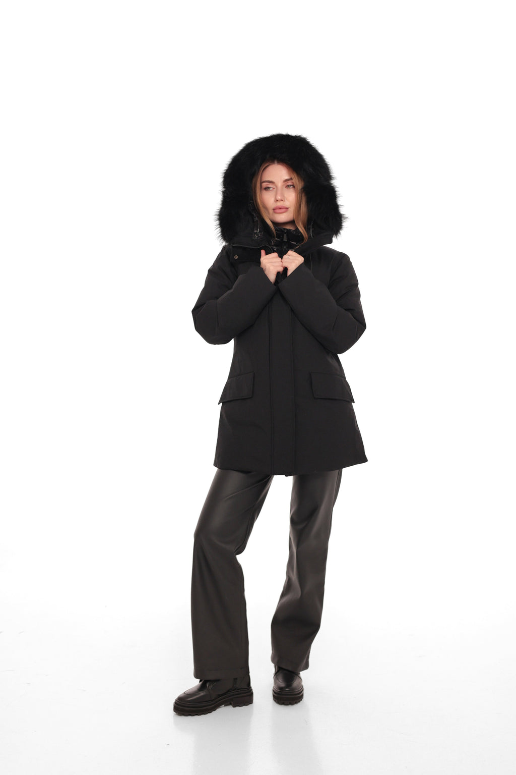 Onyx Genuine Fox Fur Vest-Lined Wool Blend Parka