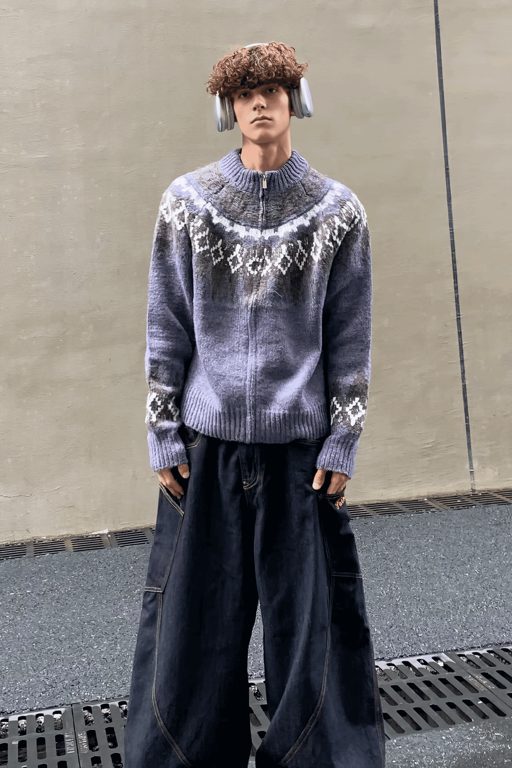 Fair Isle Zip Knit Cardigan