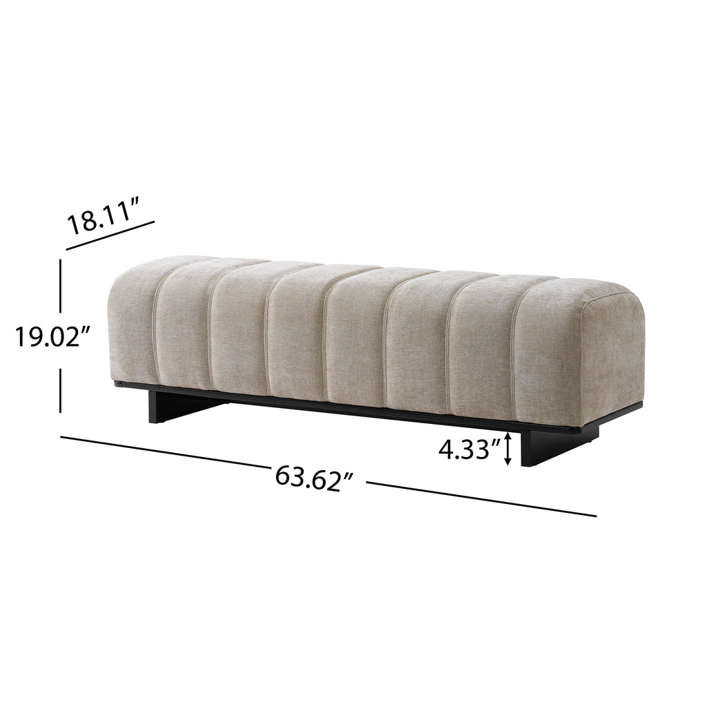 Indoor Dining Bench in Oatmeal Chenille Fabric with Rubber Wood Legs