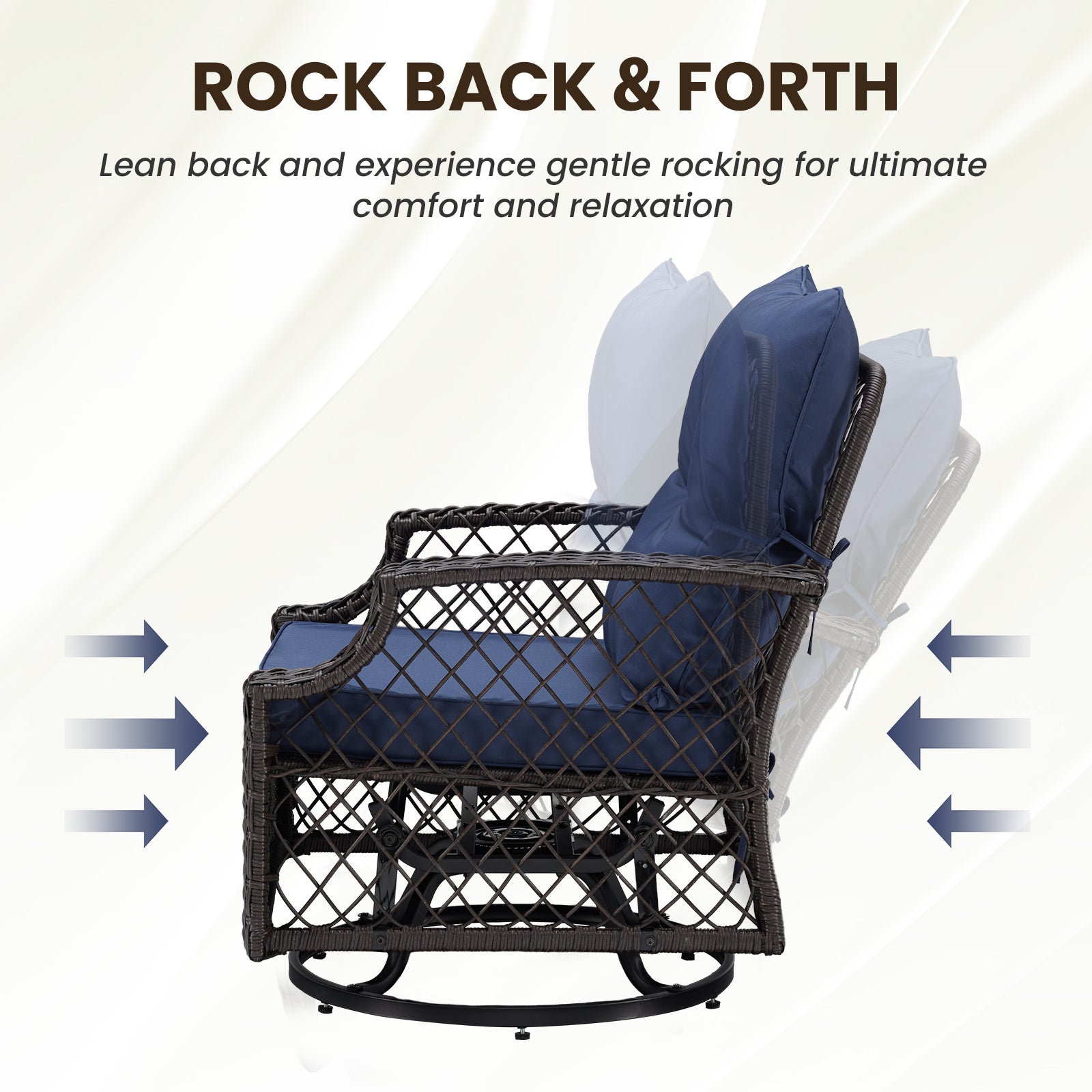 Outdoor Bistro Set Wicker Swivel Glider Navy 3-Piece
