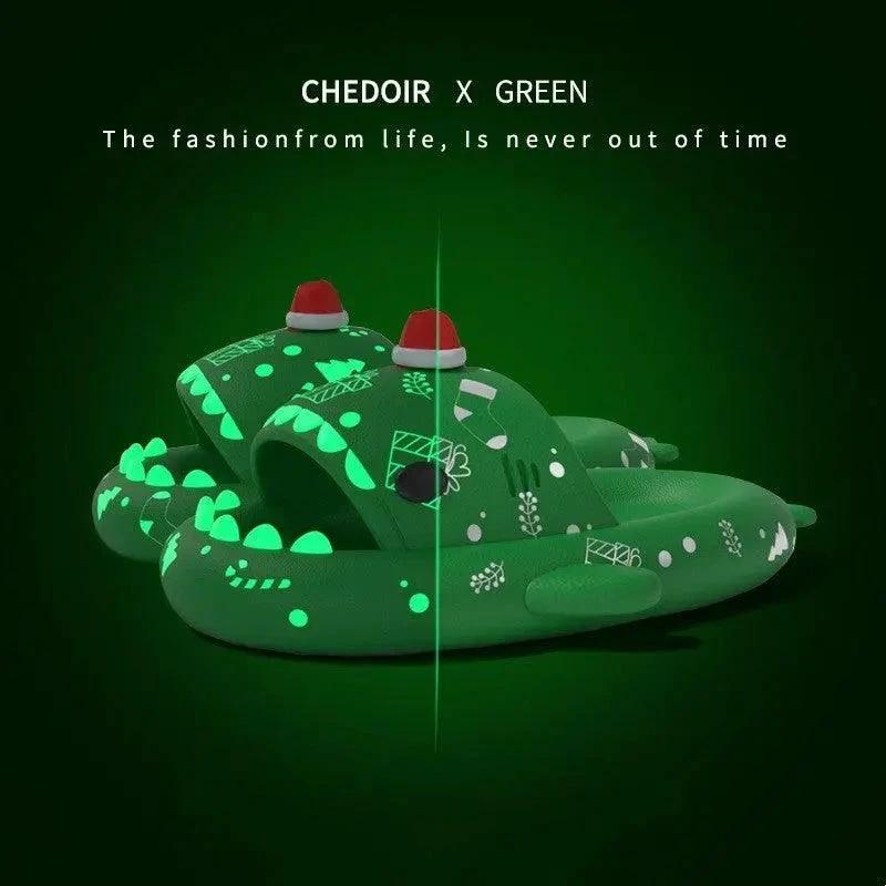 Halloween And Christmas Shoes Ins Luminous Shark Slippers Couple Men Women House Shoes Non-slip Bathroom Slippers Home