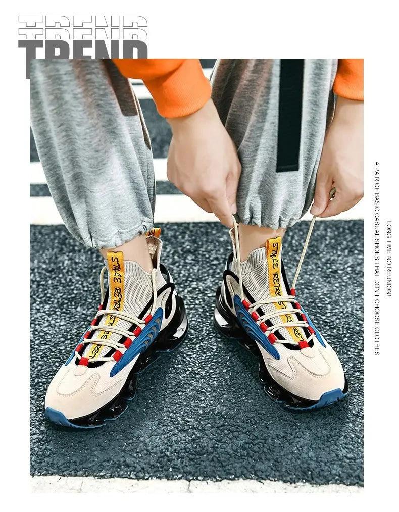 Fly Woven Mesh High-Top Sneakers - Breathable Thick-Soled Running Shoes