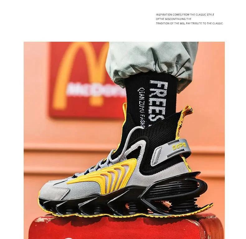 Fly Woven Mesh High-Top Sneakers - Breathable Thick-Soled Running Shoes