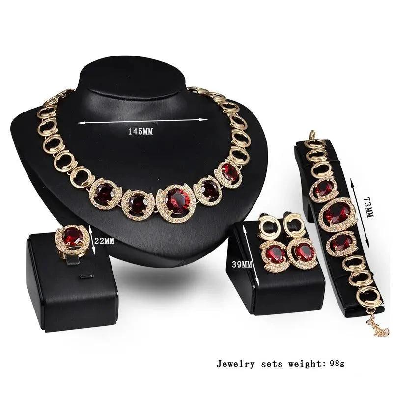 Gold Jewelry Set - 4-Piece Blue Gem Wedding Collection
