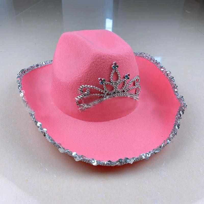 Sequined Western Cowboy Hat - Wool Felt with Feather Trim