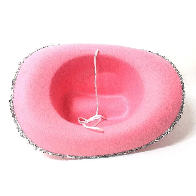 Sequined Western Cowboy Hat - Wool Felt with Feather Trim