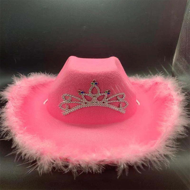 Sequined Western Cowboy Hat - Wool Felt with Feather Trim