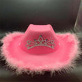 Sequined Western Cowboy Hat - Wool Felt with Feather Trim