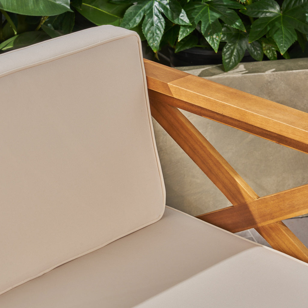 Outdoor Sectional Set Acacia Wood Beige 5 Piece L Shape Seats 4