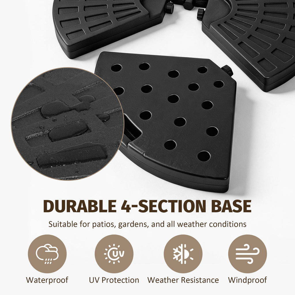 Patio Umbrella Base Fillable Black HDPE 4 Piece 220 LB Water or Sand