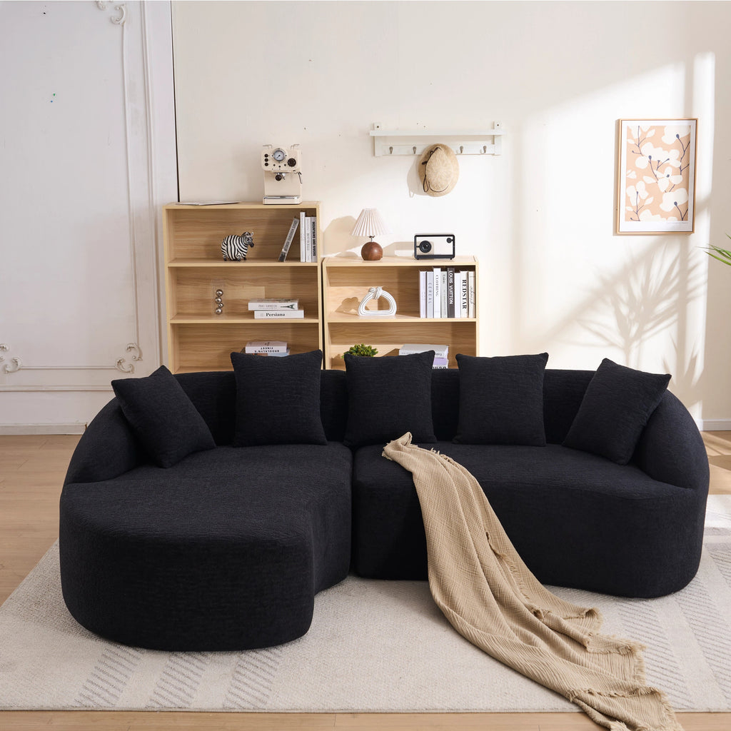 Sectional Sofa L-Shape Curved Chaise Chenille Black 5 Seat 106 In