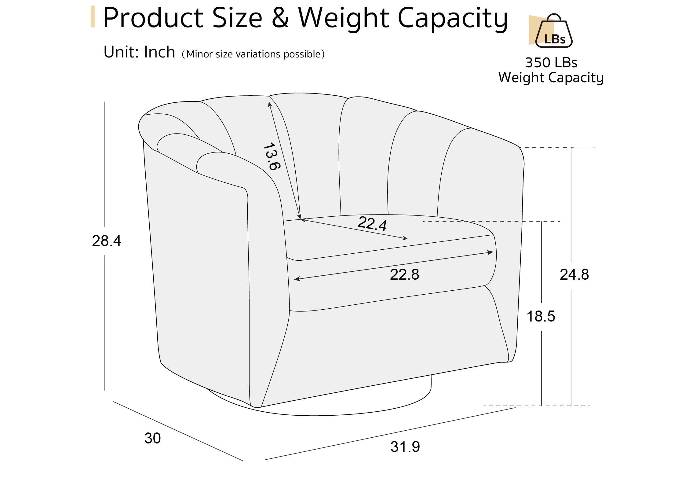 Accent Chair Swivel 360 Degree Ivory Curved Shelter Back 33x33x28 In 350 LB