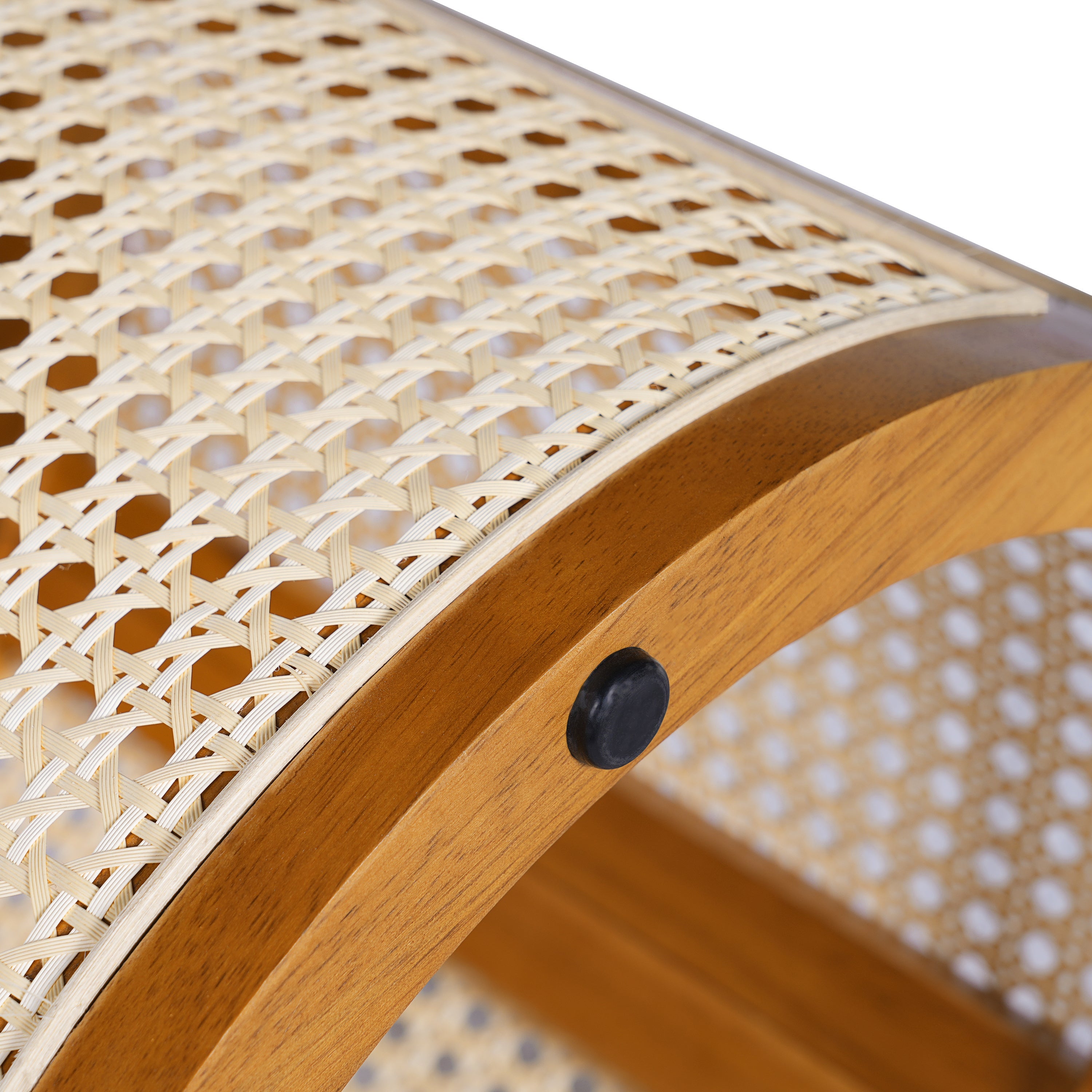 15.70' Round End Table, Hollow Woven Side Table, Small Rubber Wood Nightstand,