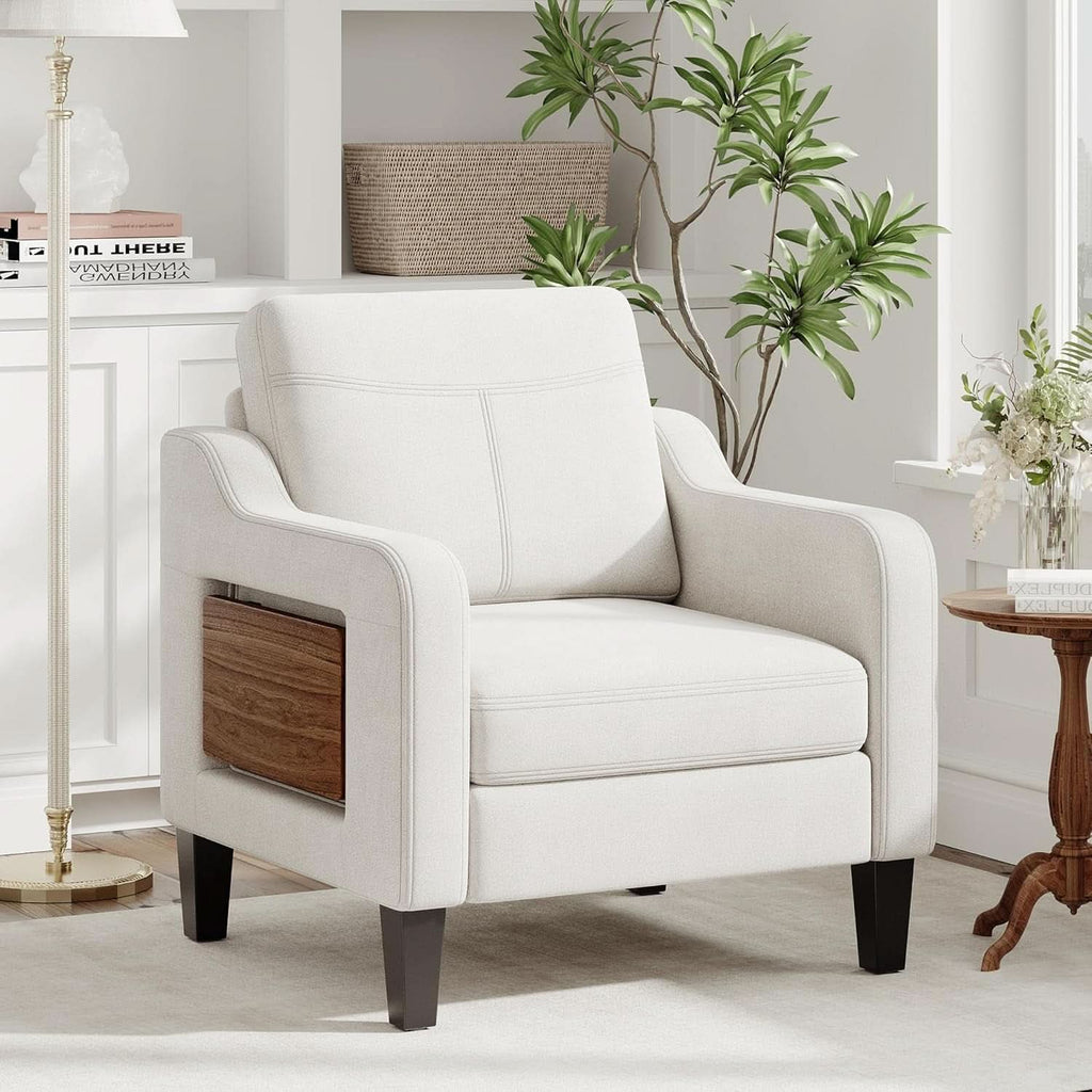 Beige Upholstered Accent Chair Foldable Table Home