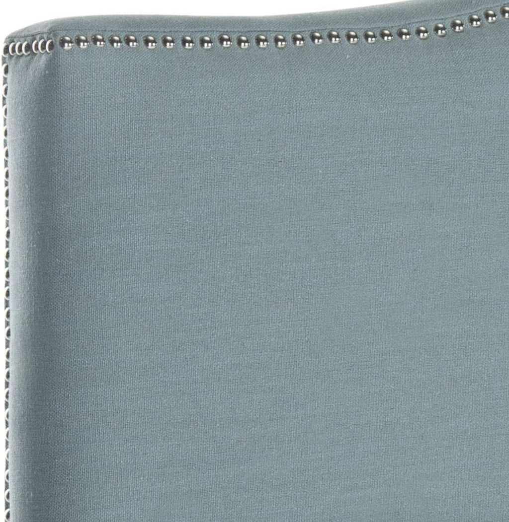 Sky Blue Upholstered Camelback Headboard With Silver Nailhead