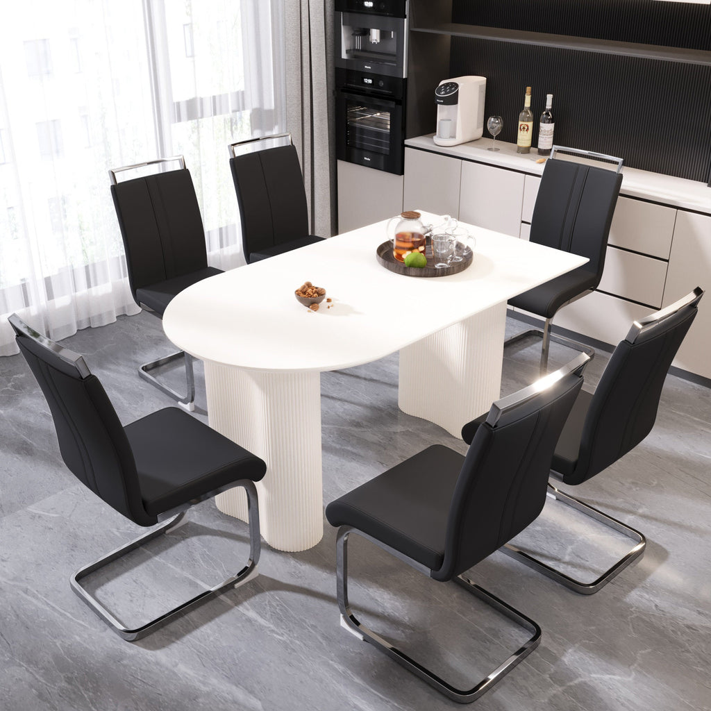63 'medieval modern cream style MDF dining table and PU armless dining chair