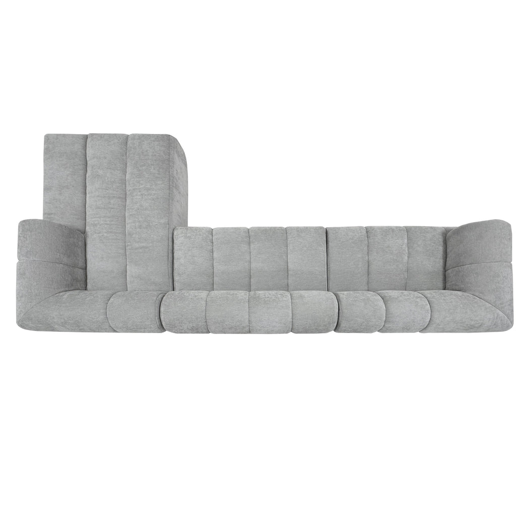 Sectional Sofa L-Shape Polyester Gray 4 Seat 122 In Chaise No Assembly