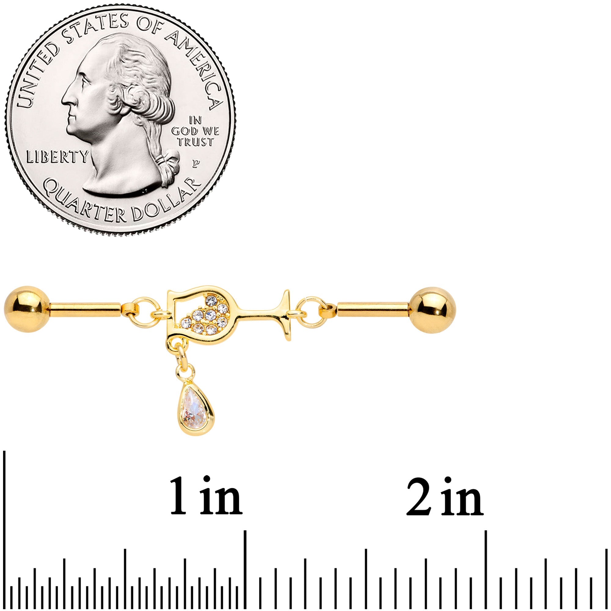 14G Clear Gem Wineglass Dangle Double Industrial Barbell 38mm
