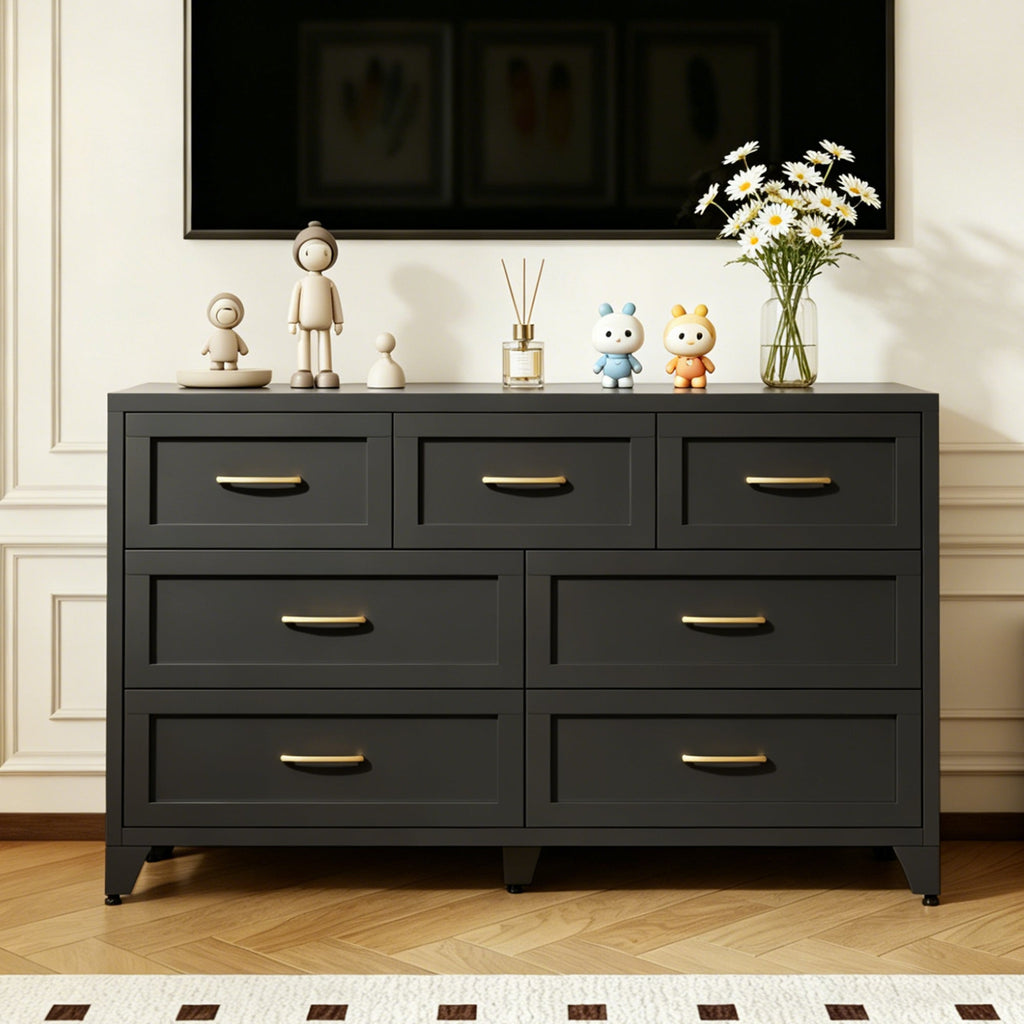 Dresser Low-Profile 7-Drawer Black Steel Smooth Glide 47.3x15.8x30.8 In