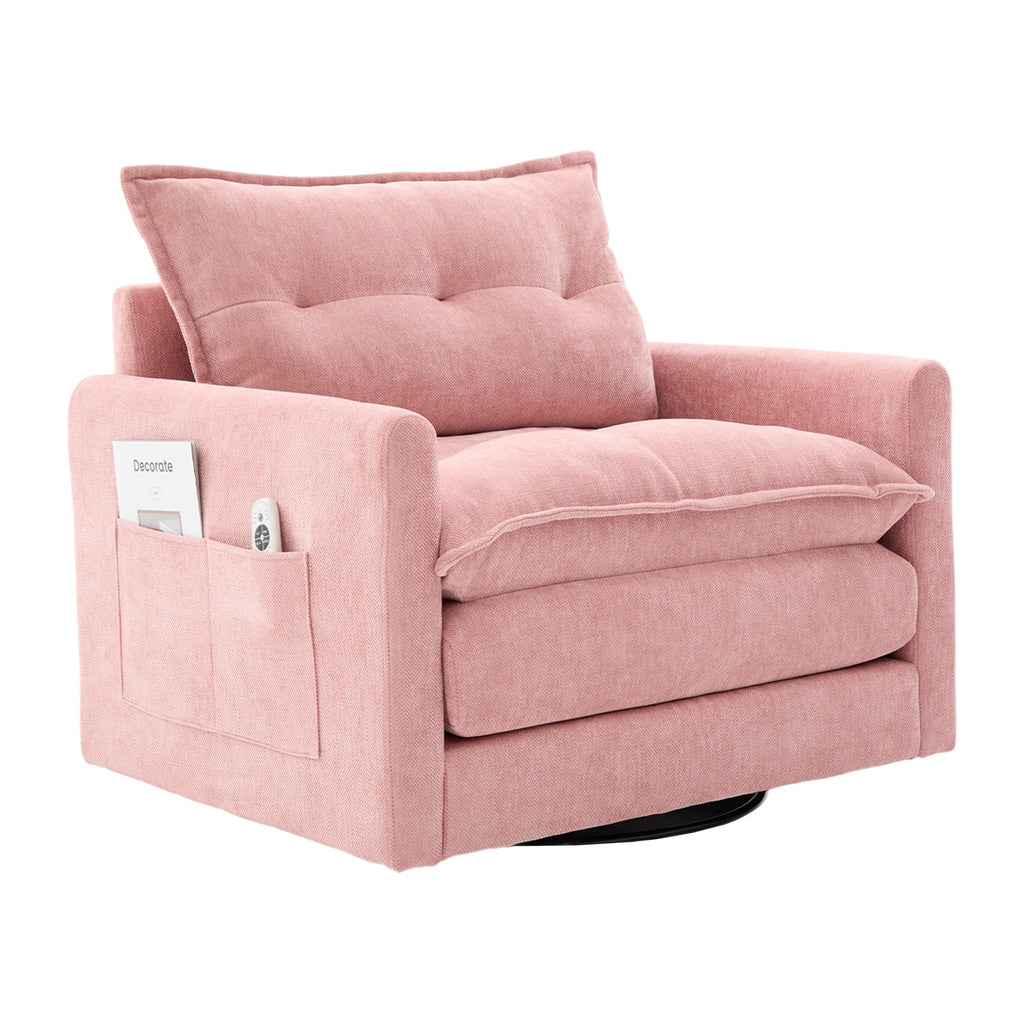 Accent Chair Swivel Barrel Chenille Pink Memory Foam