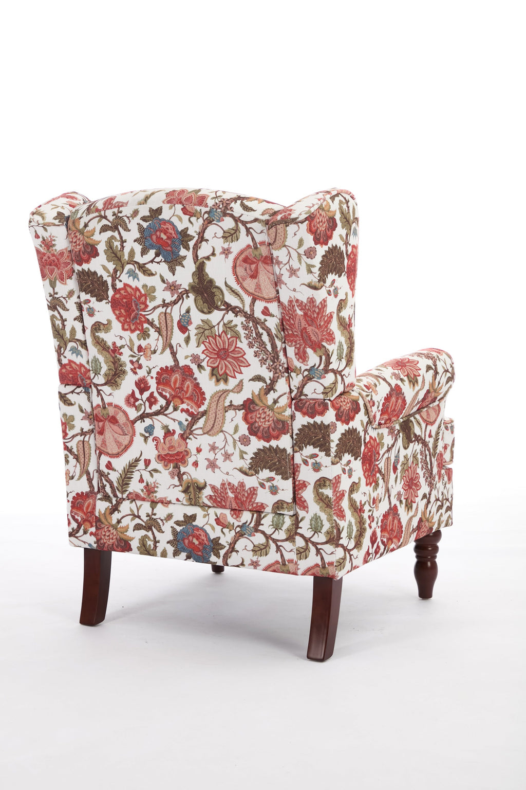 Accent Chair Wingback Linen Floral Red Pine Legs 28x30x38 In