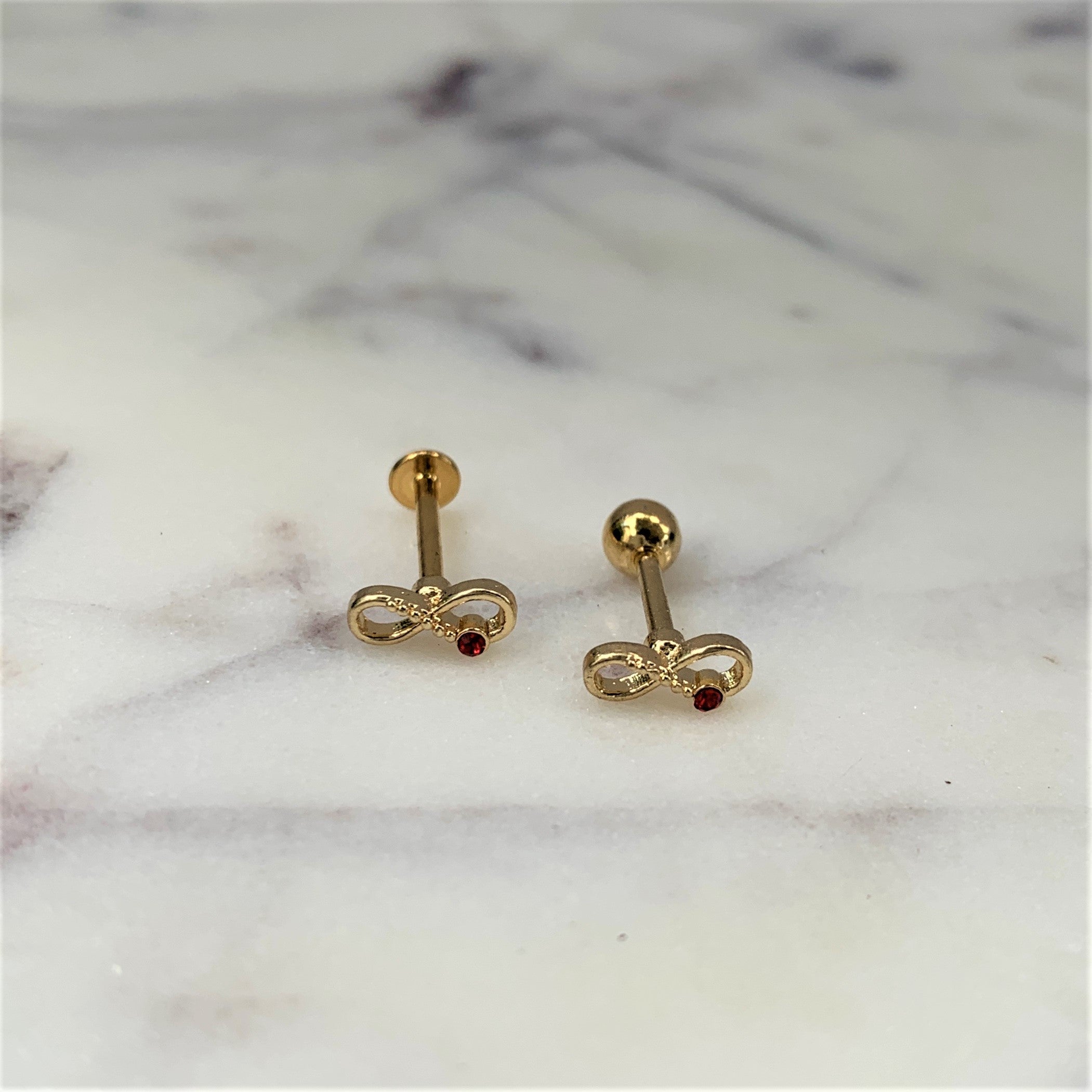 16G 5/16 Red Gem Gold Tone Infinity Love Labret Monroe Tragus
