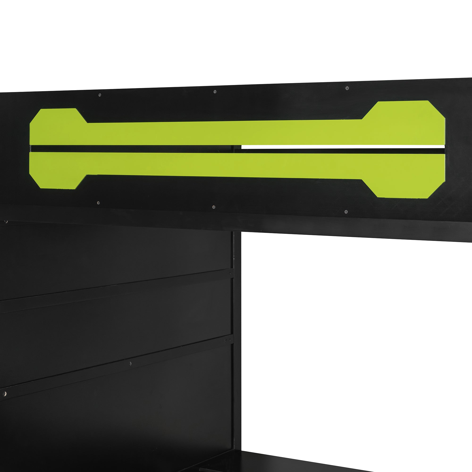 Full Size Wood Loft Bed with Desk, Multi-storage Shelves and RGB Light, Green