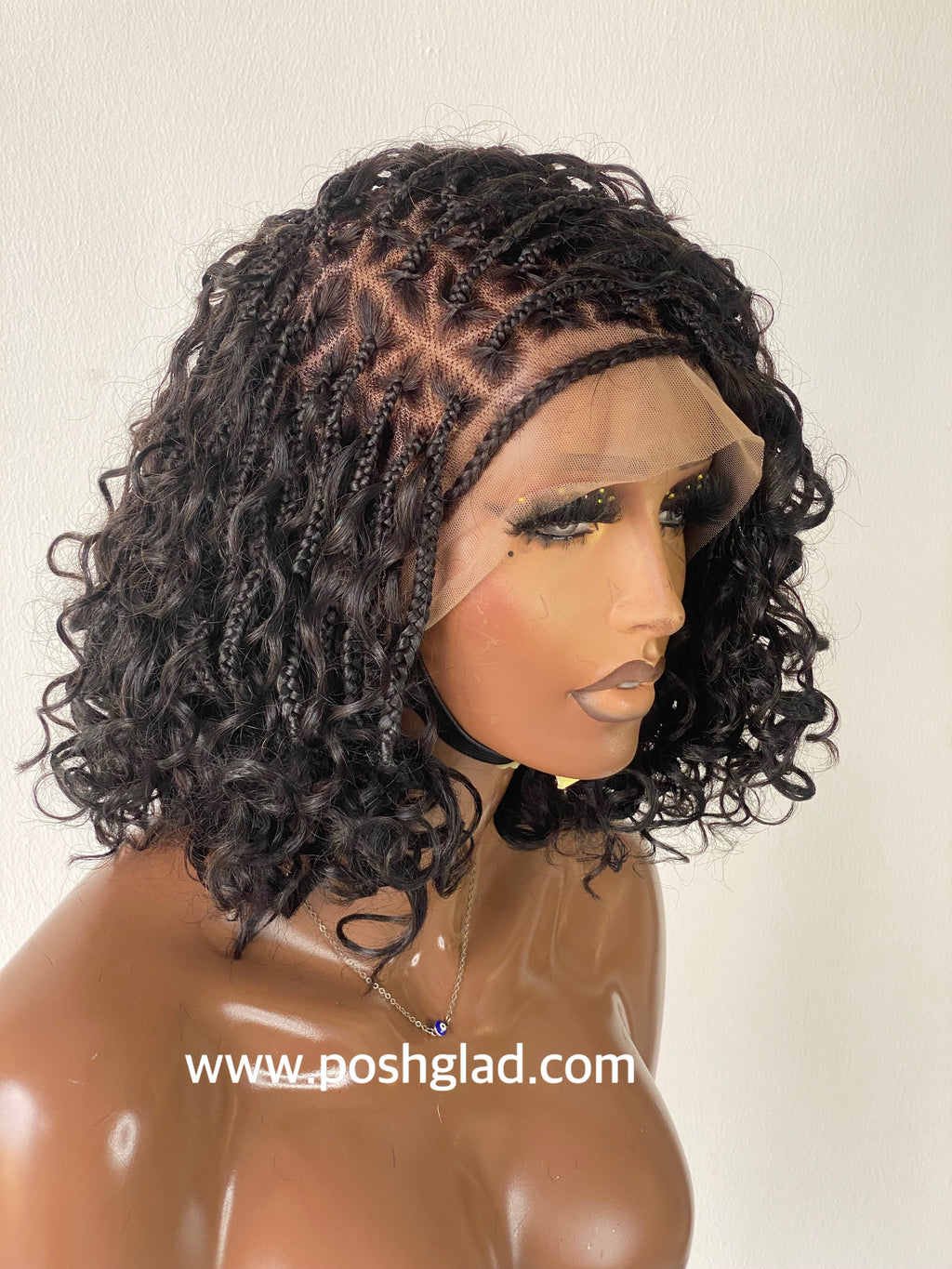 Bob Bohemian Knotless Wig (Human Hair Curls) HD Full Lace, Black Color Tara