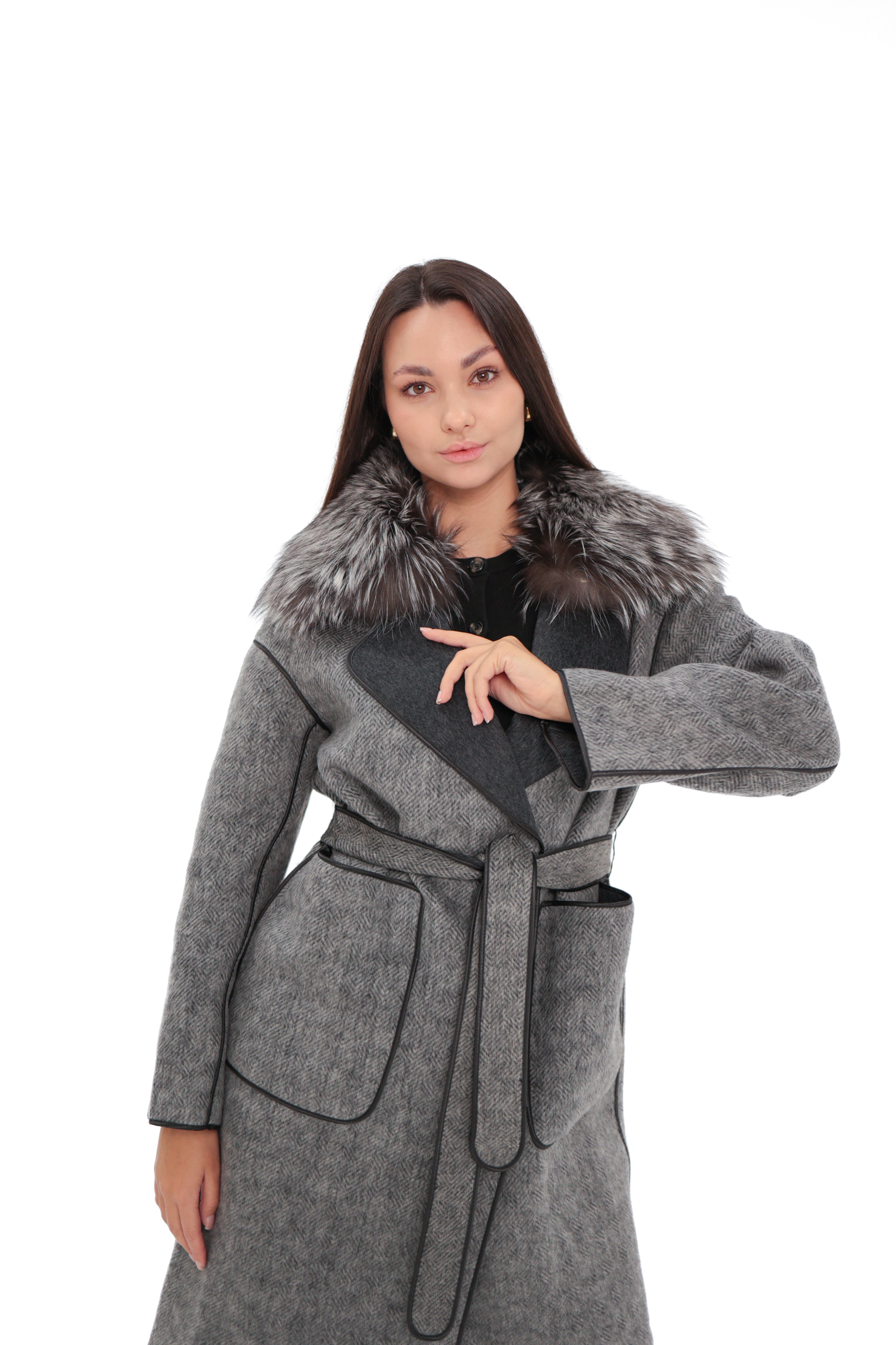 Genuine Silver Fox Virgin Wool Coat