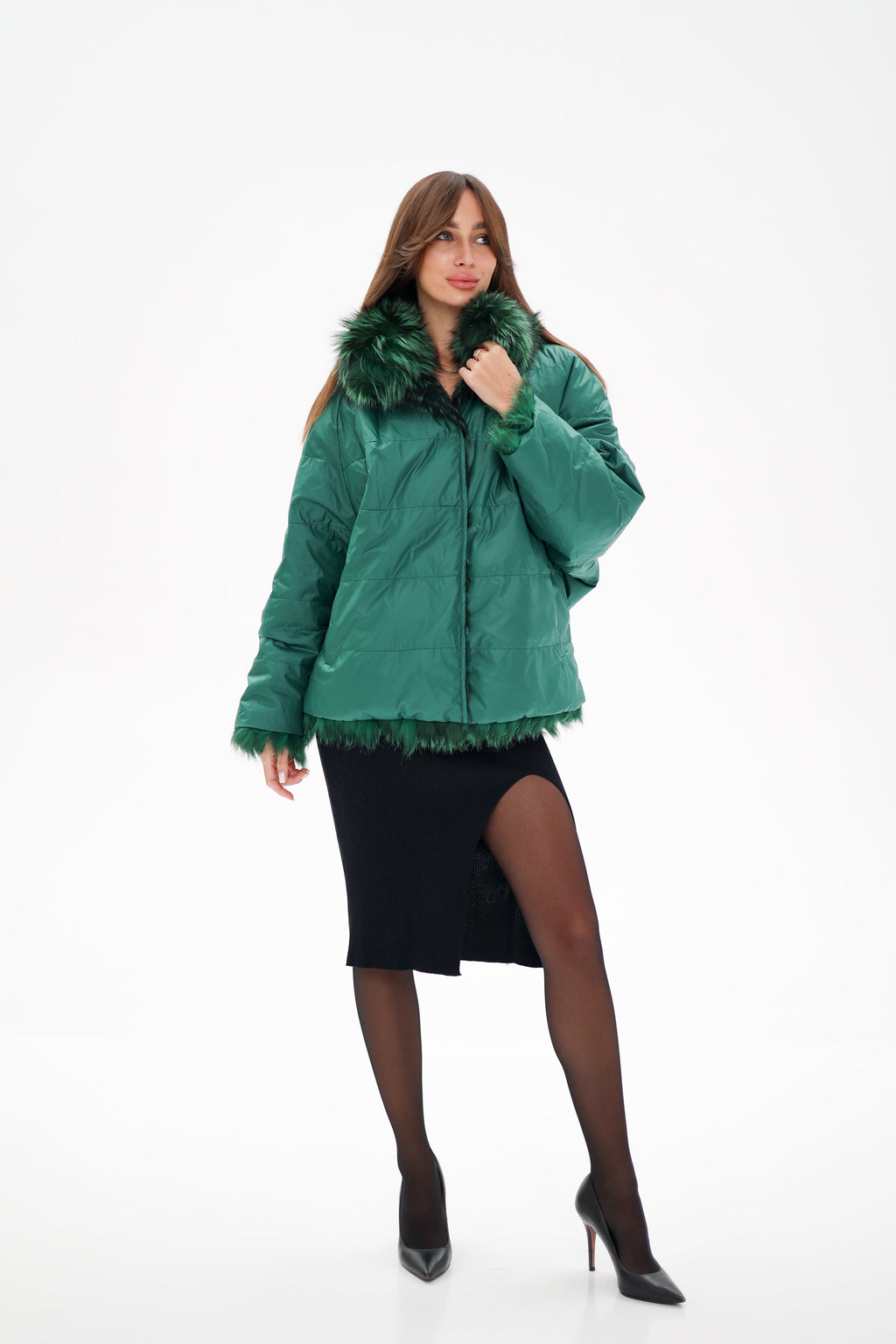 Reversible Genuine Silver Fox  Down Fill Coat