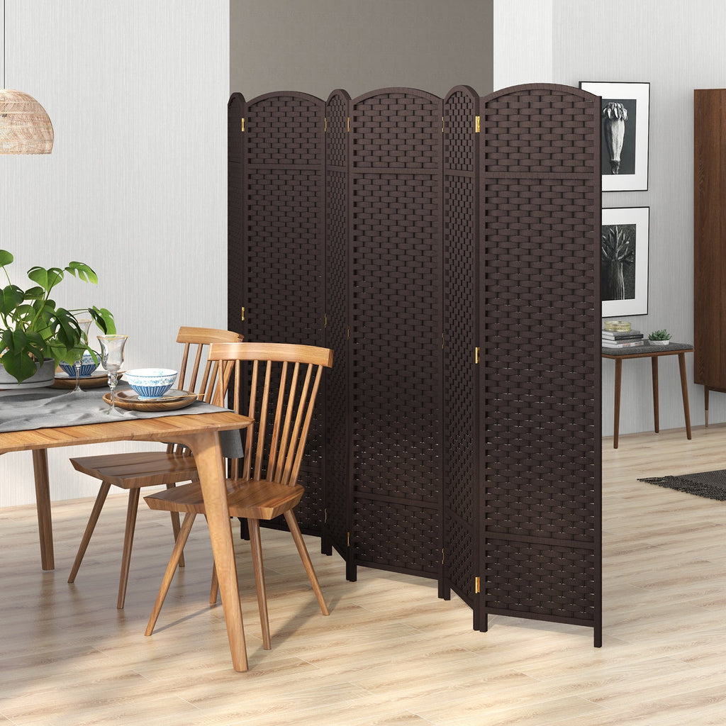 6-Panel Room Divider 5.6 FT Tall Folding Privacy Screen with Hand-woven Texture