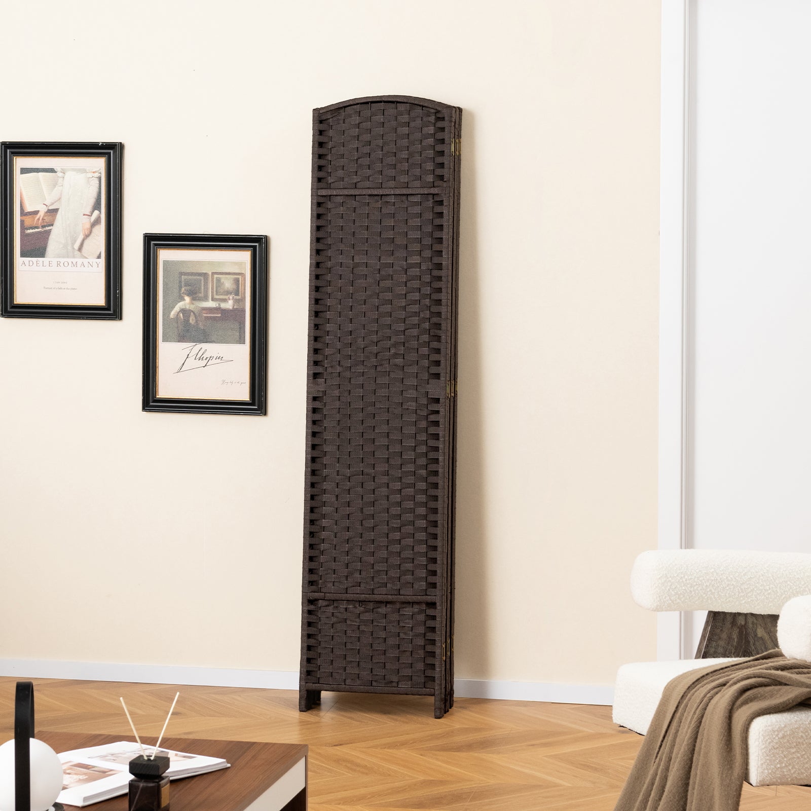 6-Panel Room Divider 5.6 FT Tall Folding Privacy Screen with Hand-woven Texture