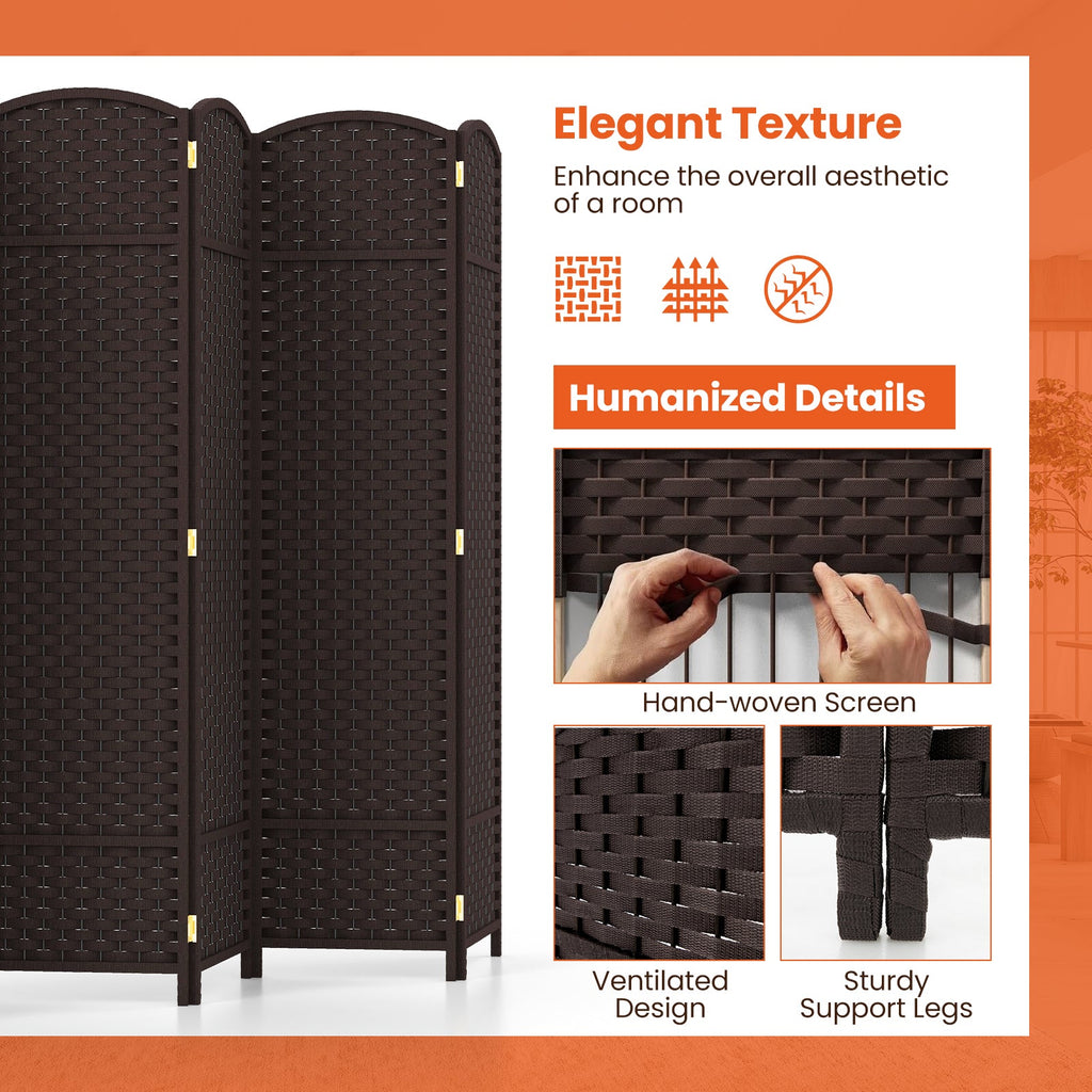 6-Panel Room Divider 5.6 FT Tall Folding Privacy Screen with Hand-woven Texture
