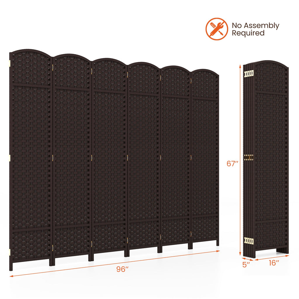 6-Panel Room Divider 5.6 FT Tall Folding Privacy Screen with Hand-woven Texture