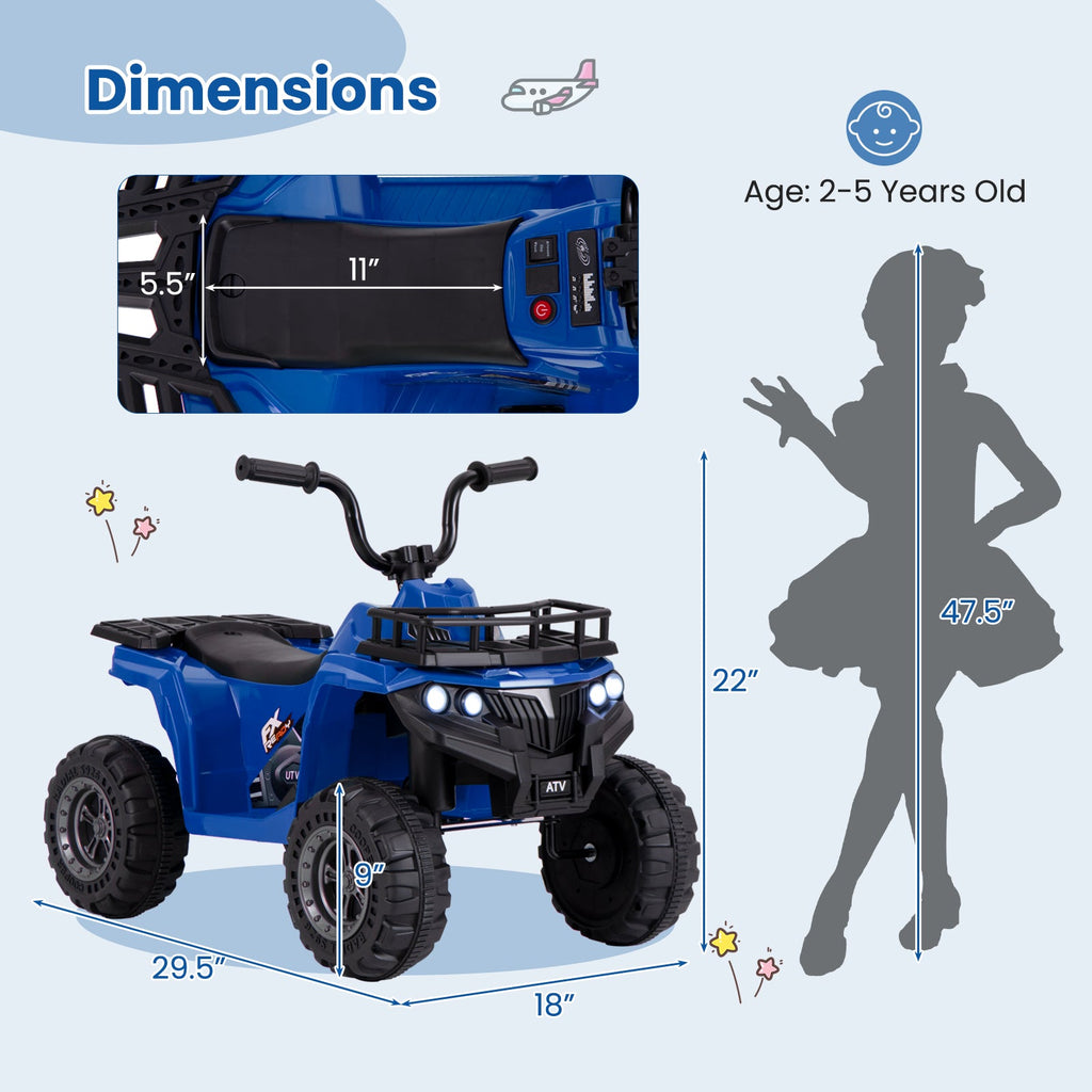 6V Kids Ride On Electric ATV with LED Headlights and MP3 Player