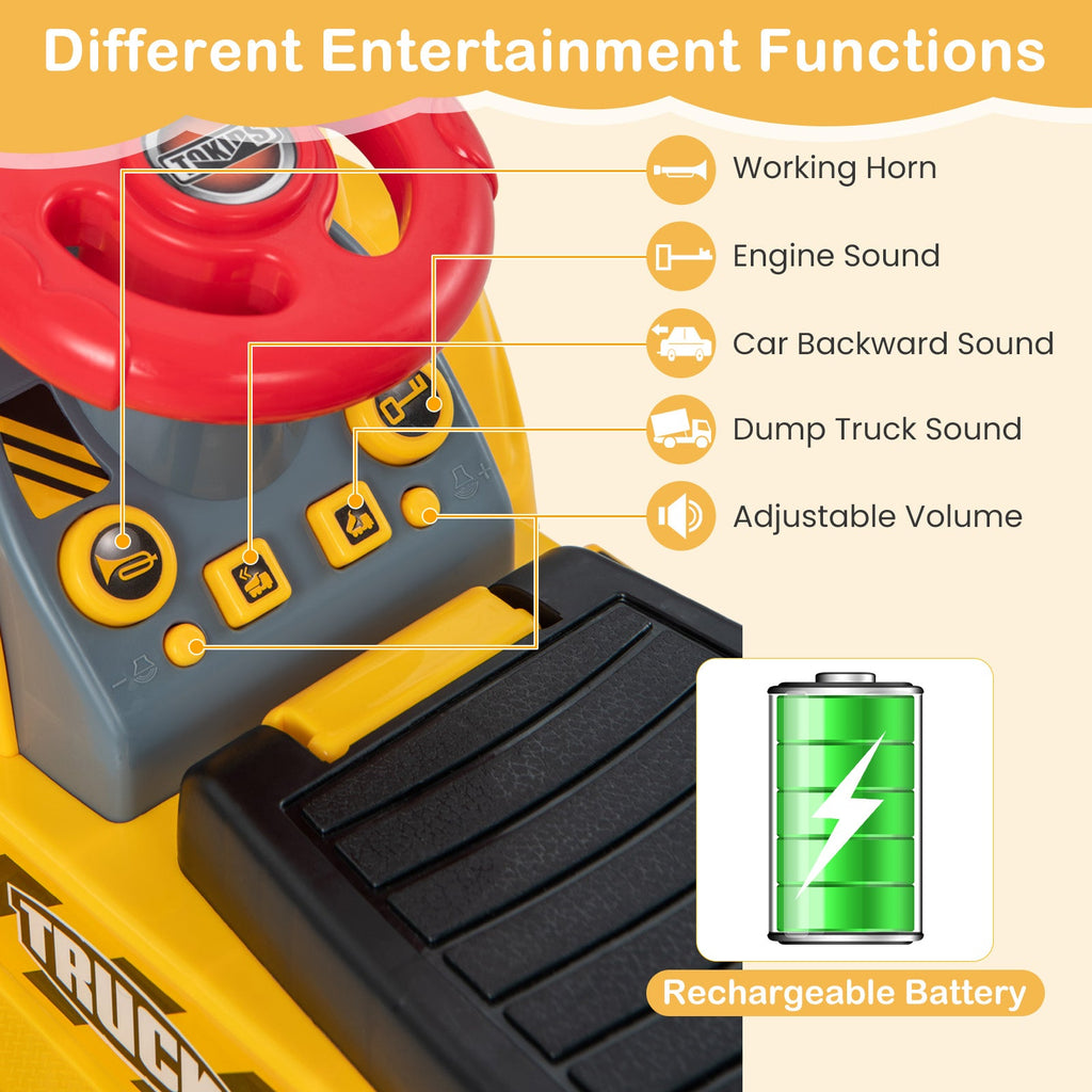 6V Kids Ride On Excavator Fun Digger with Folding Basketball Hoop