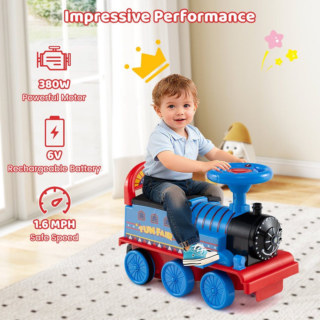 6V Ride on Train 2-Seater with Carriage and Flashing LED Lights