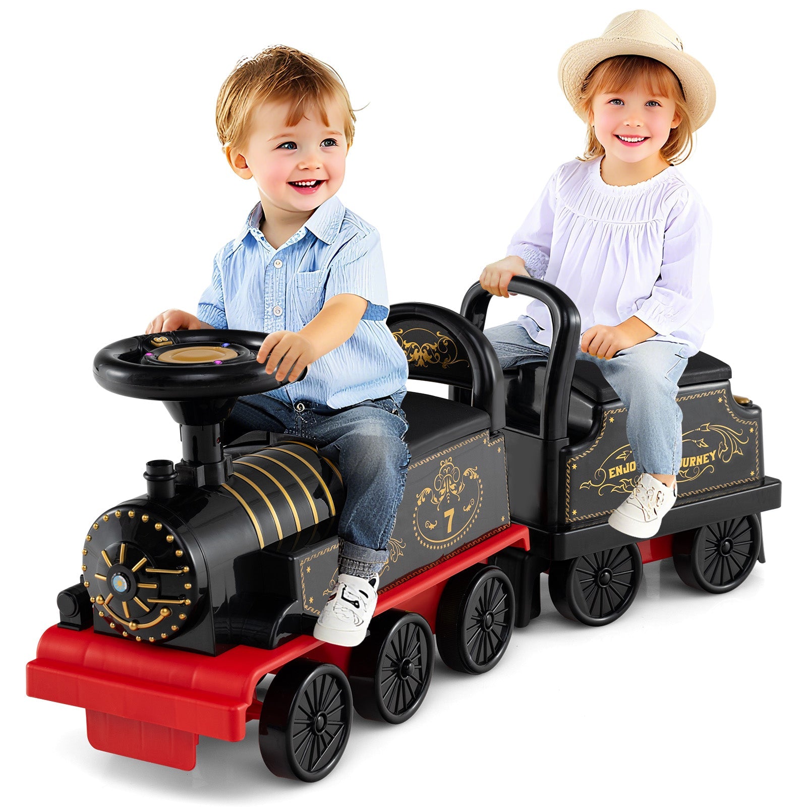6V Ride on Train 2-Seater with Carriage and Flashing LED Lights