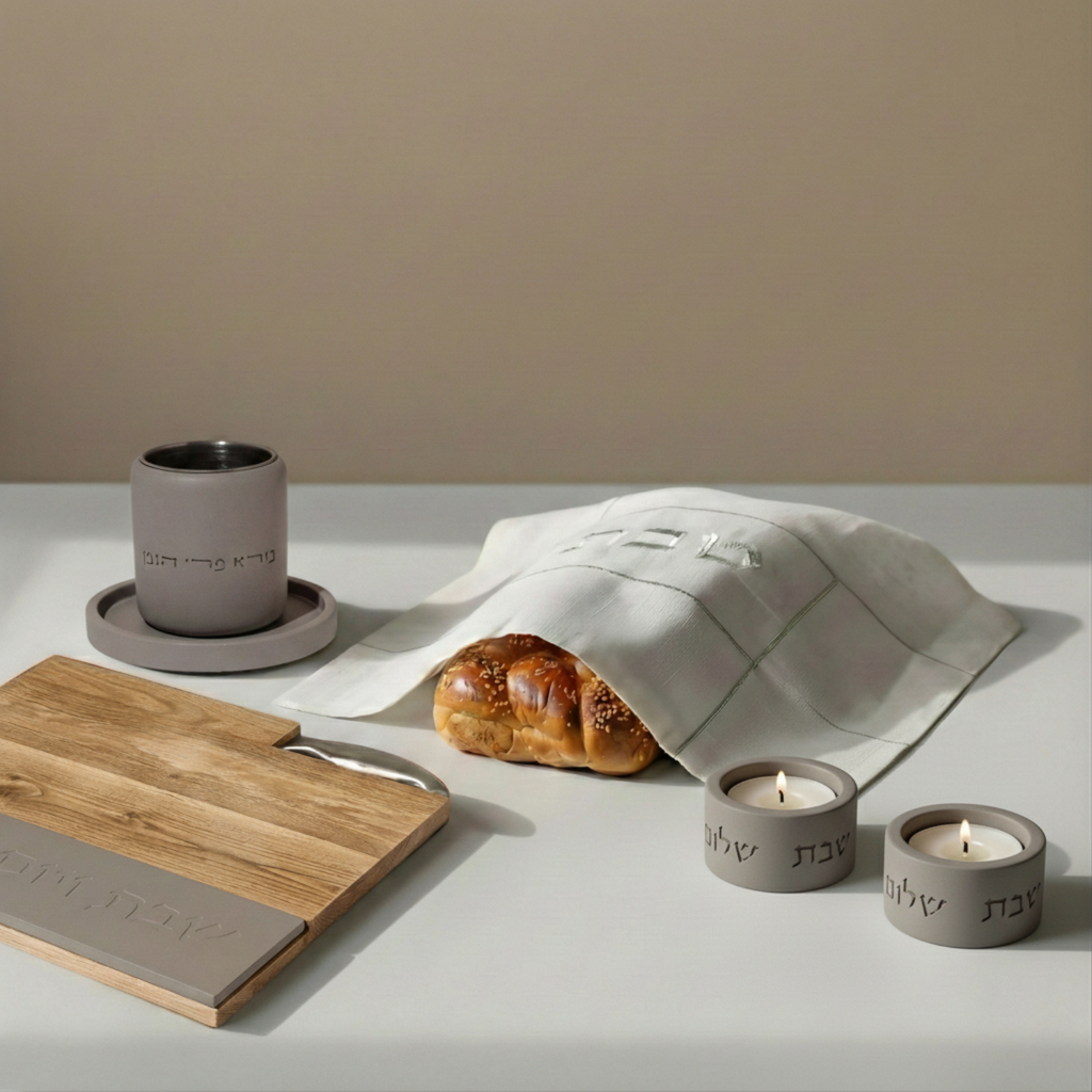 Handcrafted Concrete Shabbat Kiddush Cup Set – Noble Series