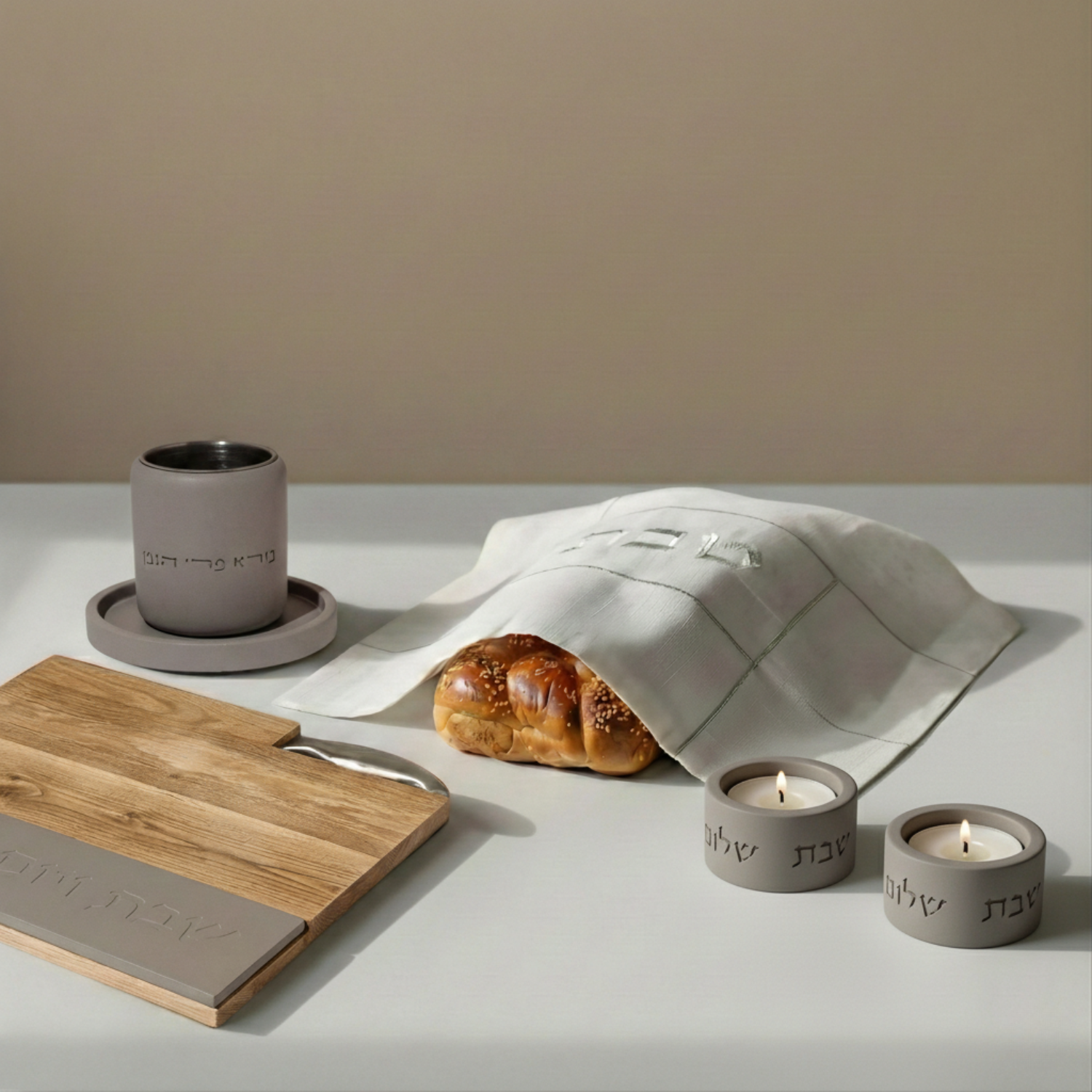 Handcrafted Concrete Shabbat Kiddush Cup Set – Noble Series