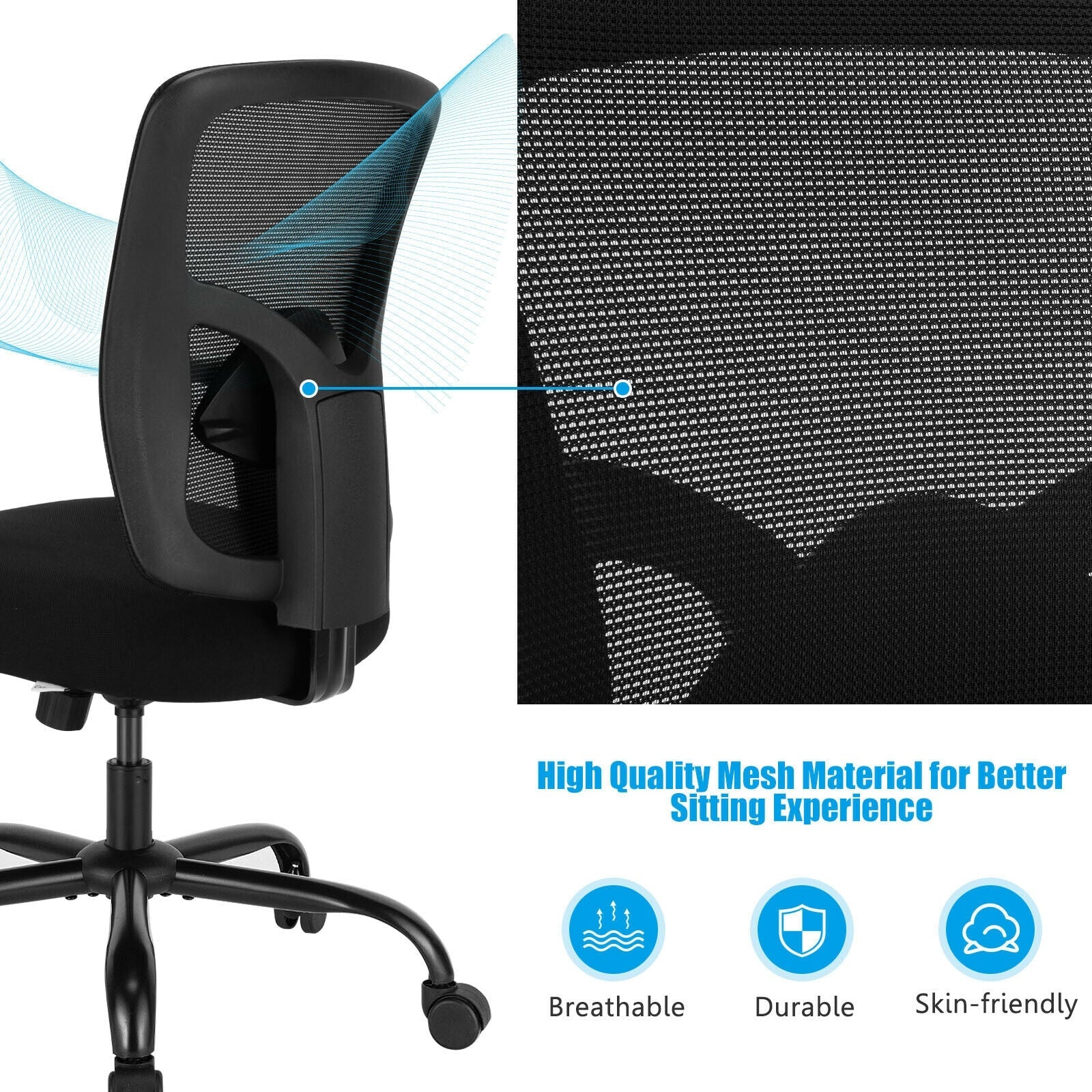 400LBS Mesh Big and Tall Office Chair Swivel Task Chair